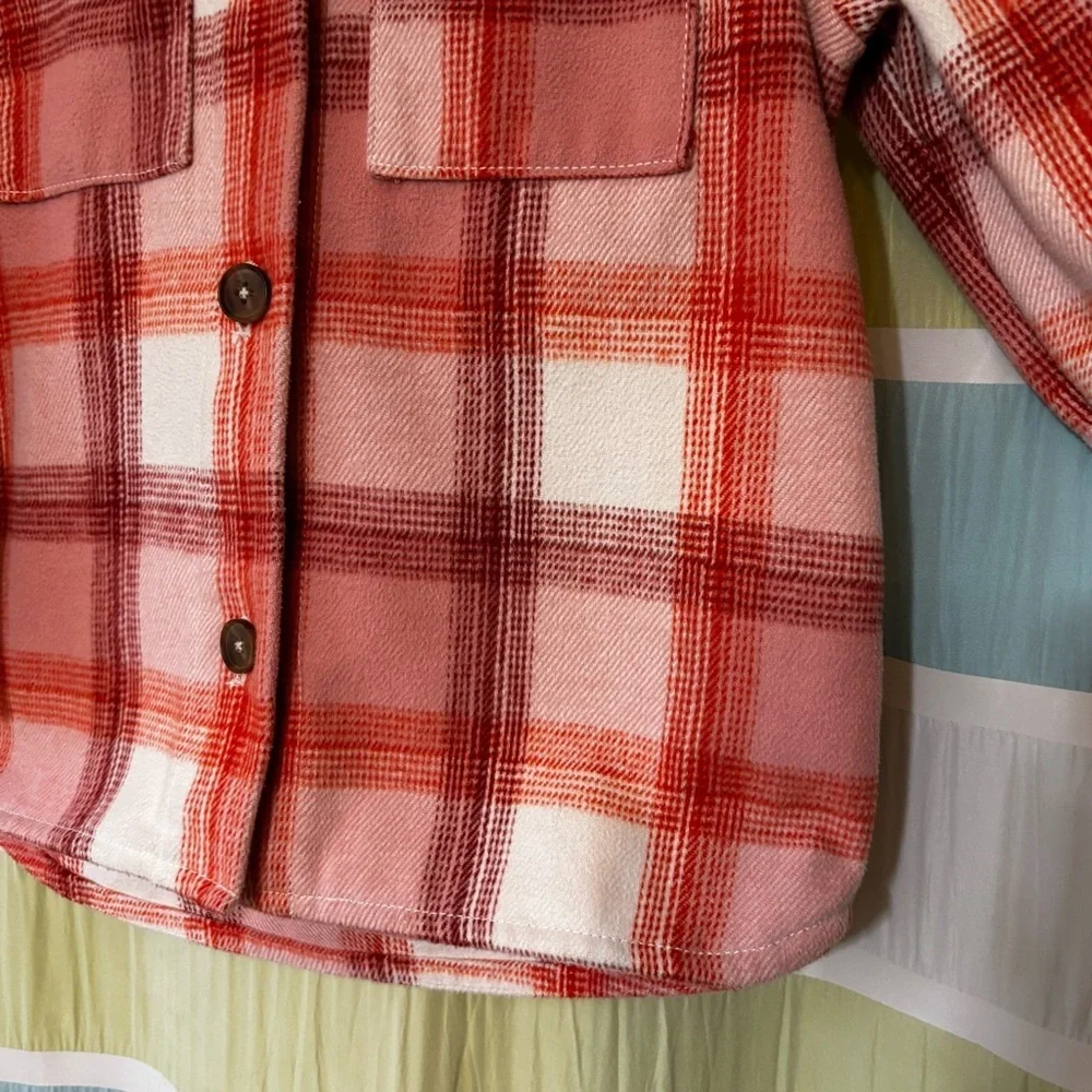 Old Navy Kids Pink and White Plaid Button Down Jacket Sz Medium (8)